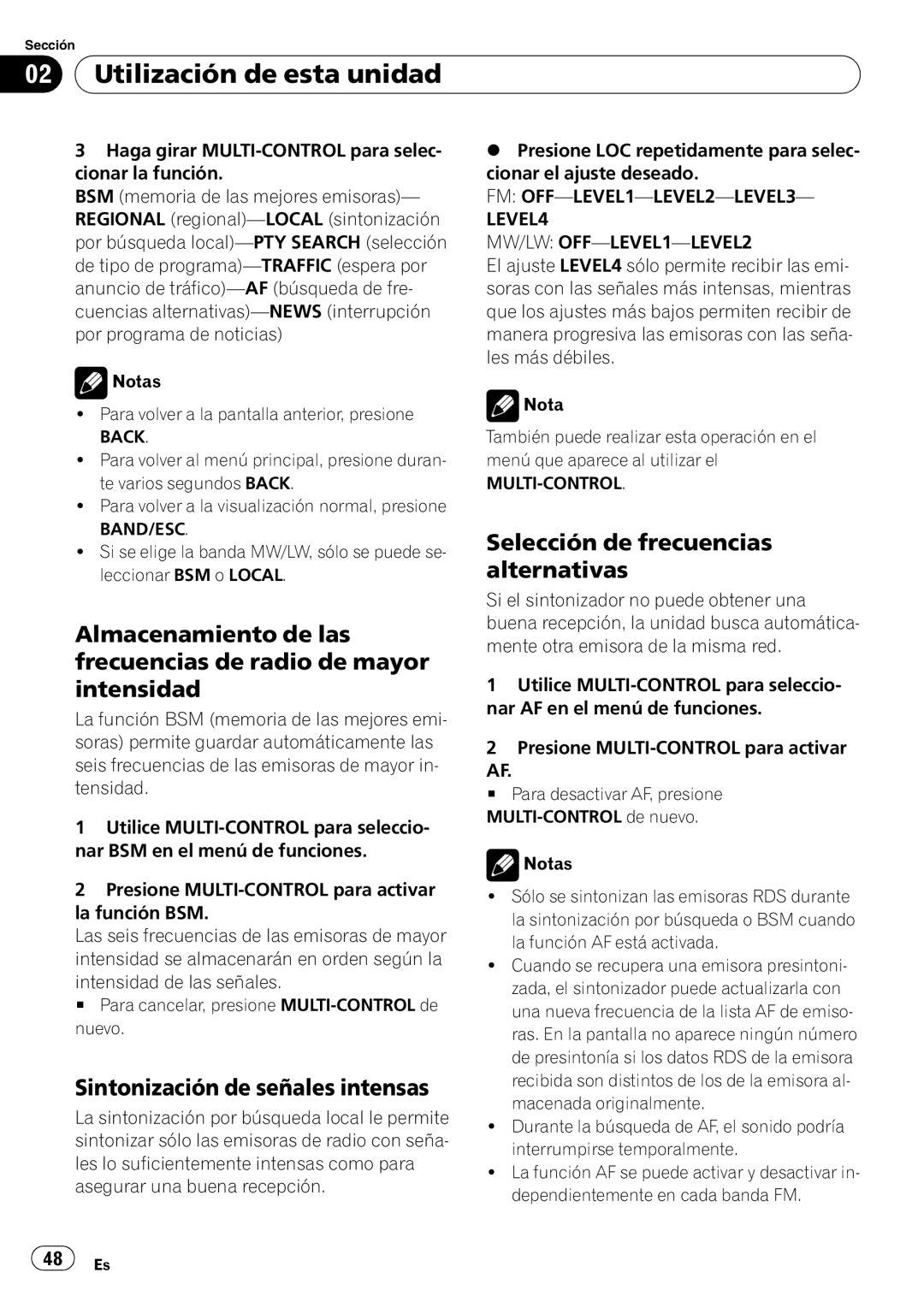 Pioneer DEH-50UB operation manual Sintonización de señales intensas, Selección de frecuencias alternativas 