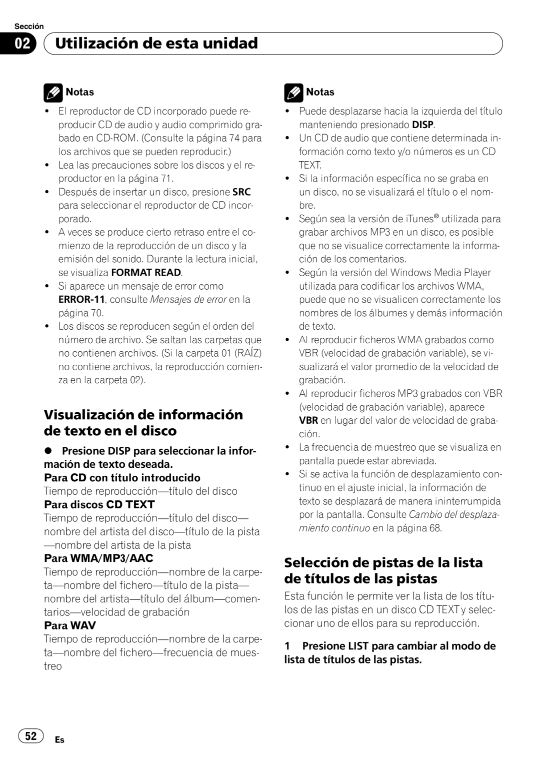 Pioneer DEH-50UB operation manual Visualización de información de texto en el disco 