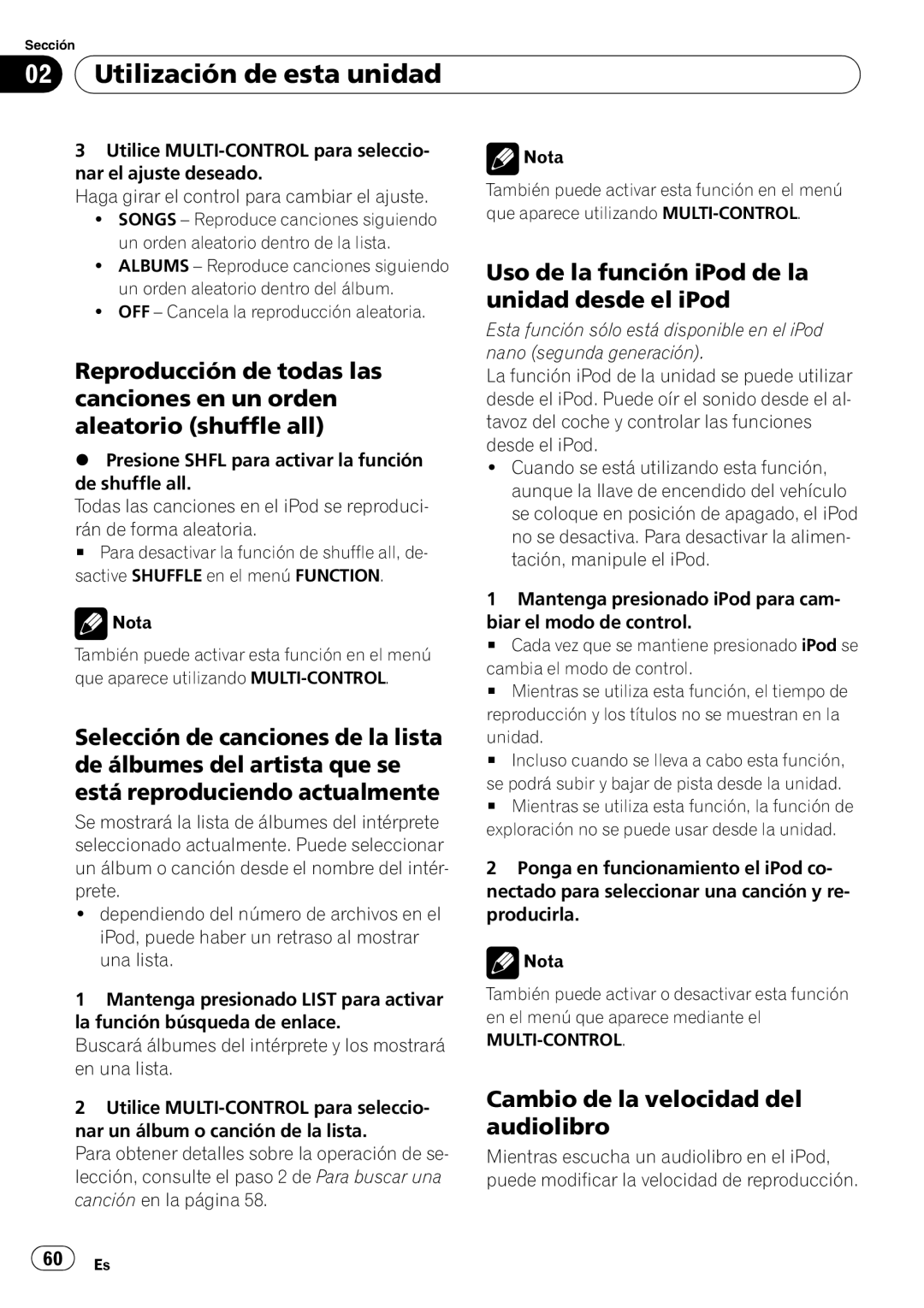 Pioneer DEH-50UB operation manual Uso de la función iPod de la unidad desde el iPod, Cambio de la velocidad del audiolibro 