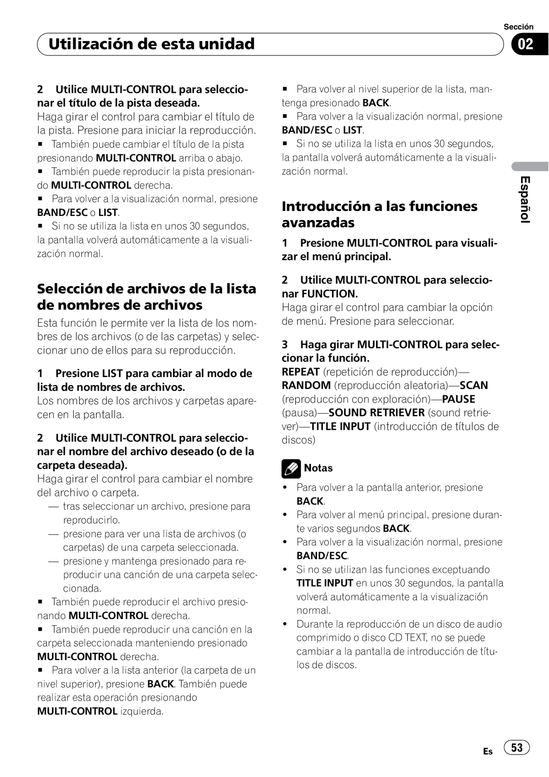 Pioneer DEH-50UB operation manual Utilización de esta unidad, Introducción a las funciones avanzadas, Español 