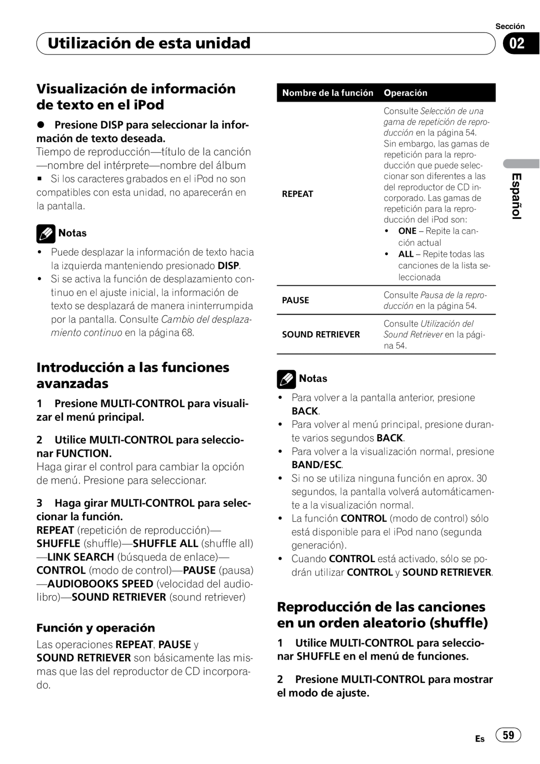 Pioneer DEH-50UB operation manual Visualización de información de texto en el iPod, Utilización de esta unidad, Español 