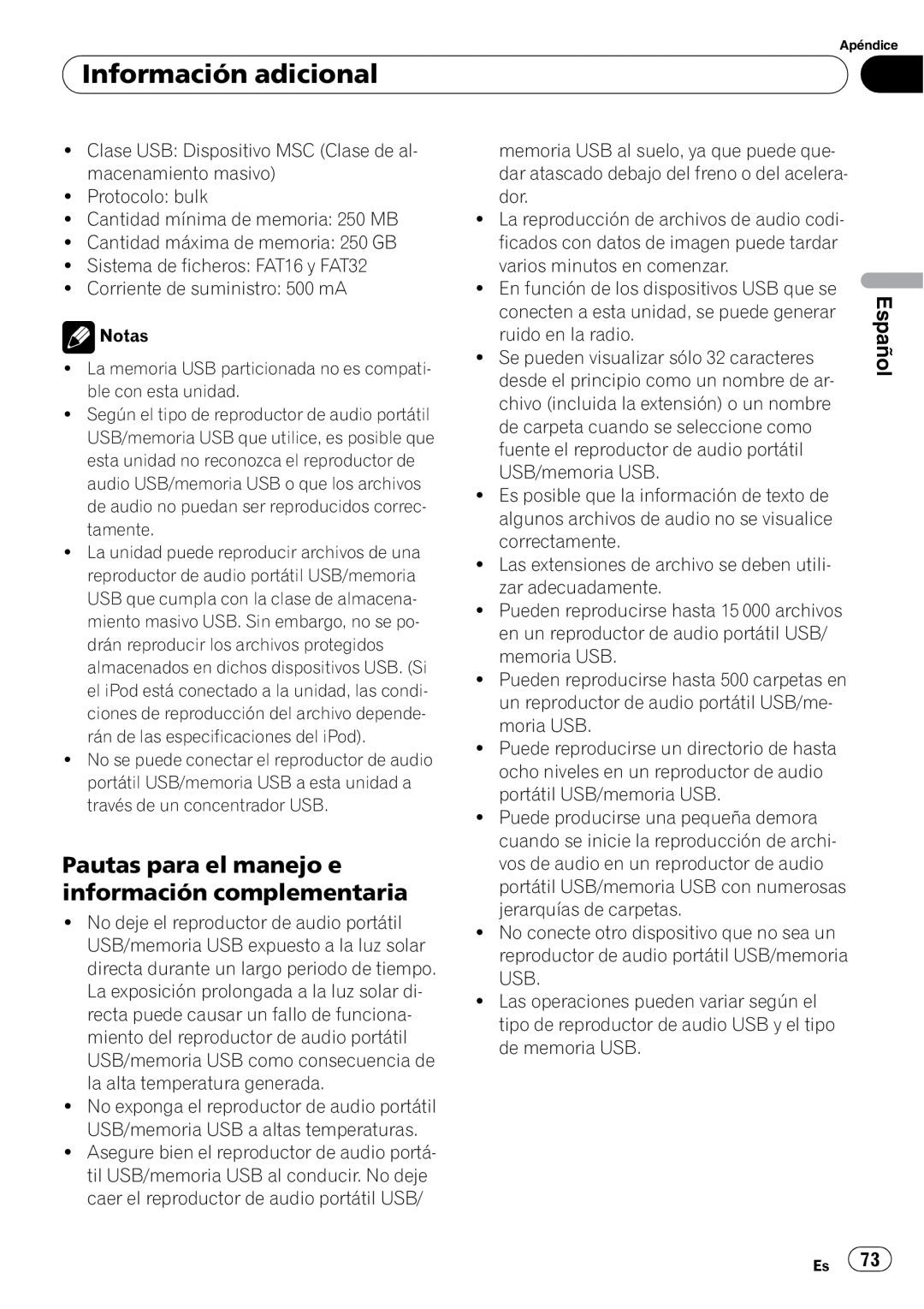 Pioneer DEH-50UB operation manual Información adicional, Español, Protocolo bulk 
