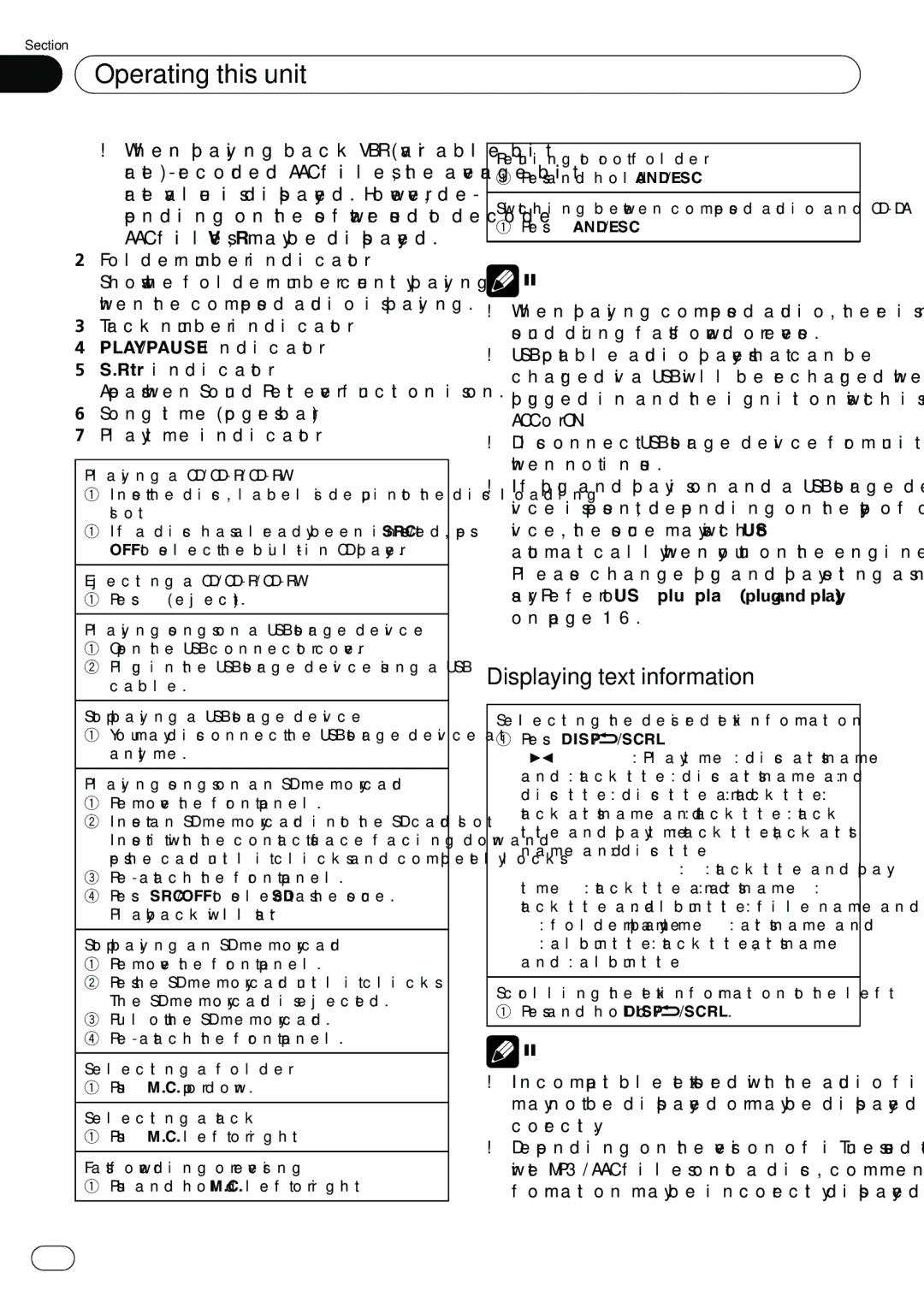 Pioneer DEH-5200SD operation manual Displaying text information 