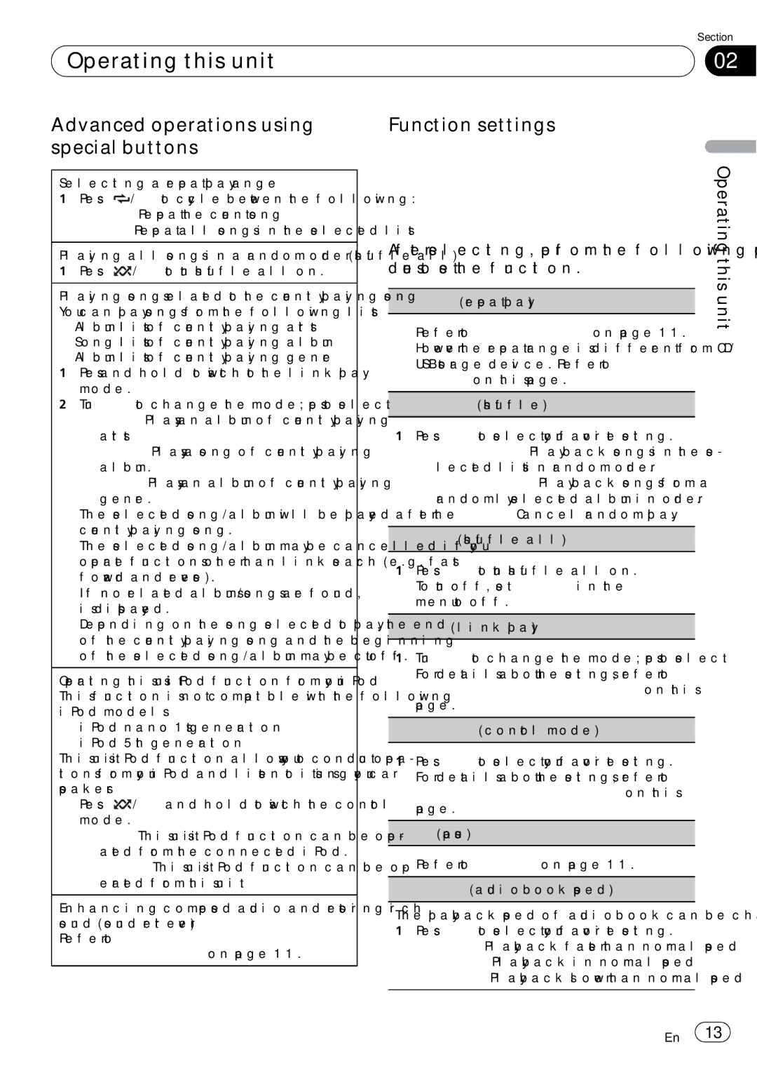 Pioneer DEH-5200SD operation manual Operating this unit 