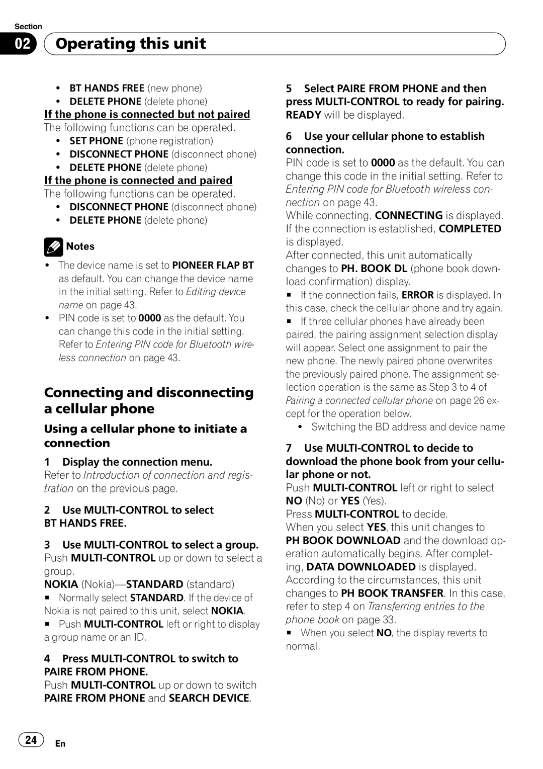 Pioneer DEH-600BT Connecting and disconnecting a cellular phone, Using a cellular phone to initiate a connection 