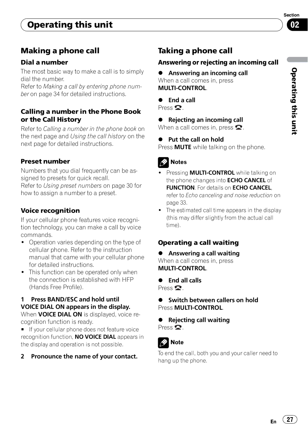 Pioneer DEH-600BT operation manual Making a phone call, Taking a phone call 