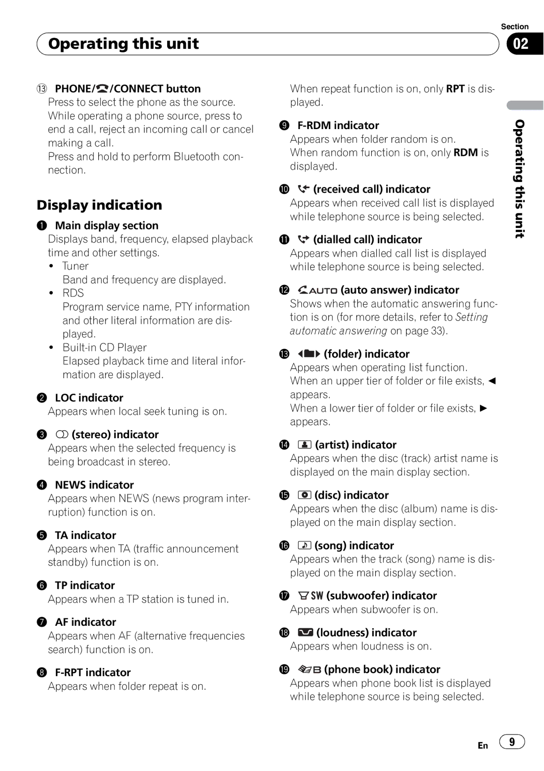 Pioneer DEH-600BT operation manual Display indication, Rds 