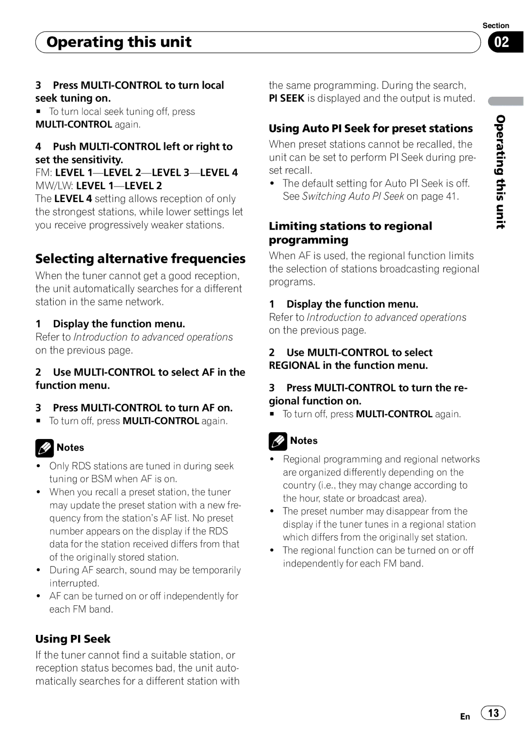 Pioneer DEH-600BT operation manual Selecting alternative frequencies, Using Auto PI Seek for preset stations, Using PI Seek 