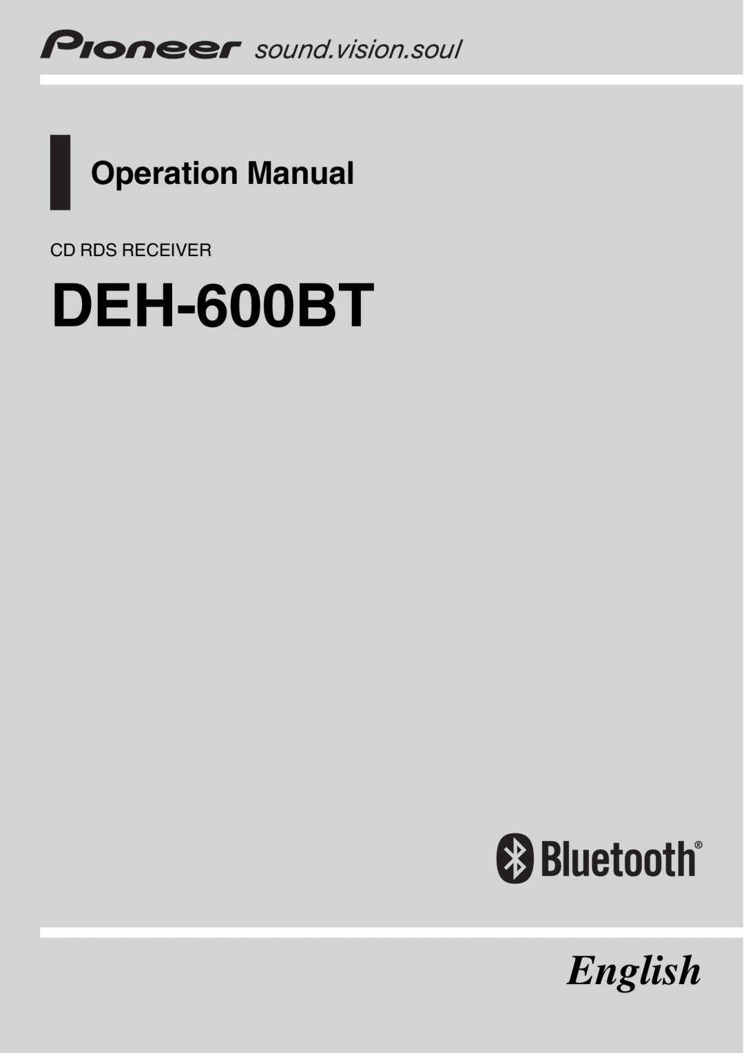 Pioneer DEH-600BT operation manual Cd Rds Receiver, English 