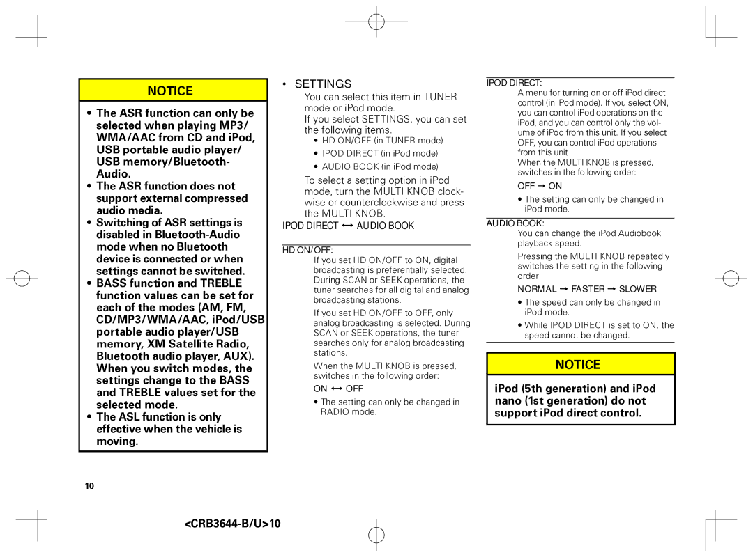 Pioneer DEH-8018ZT owner manual Settings, Ipod Direct  Audio Book 