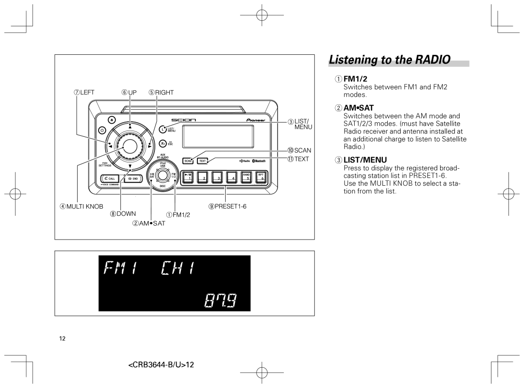 Pioneer DEH-8018ZT owner manual Listening to the Radio, FM1/2, Amsat, List/Menu 