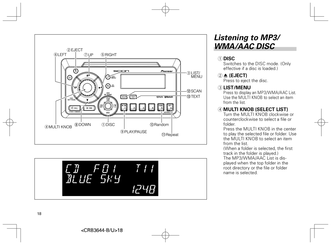 Pioneer DEH-8018ZT owner manual Listening to MP3, WMA/AAC Disc 