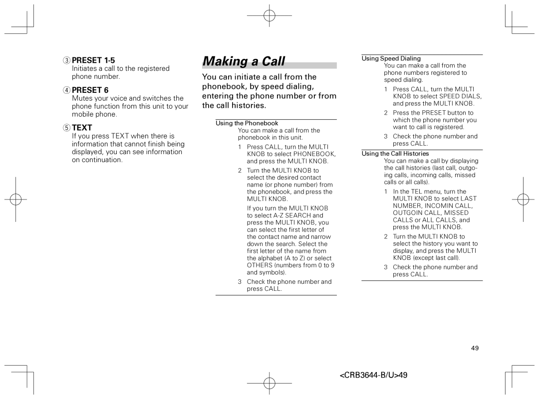 Pioneer DEH-8018ZT owner manual Making a Call, Preset 