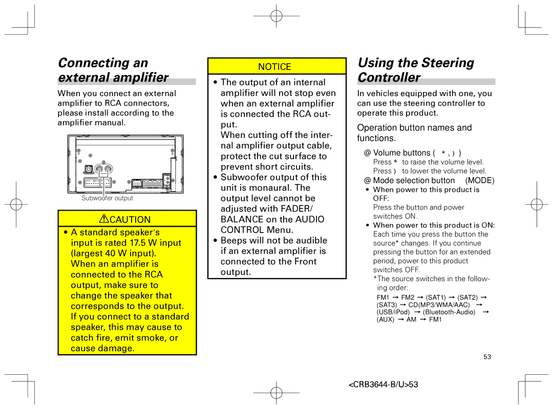 Pioneer DEH-8018ZT owner manual Connecting an external amplifier, Using the Steering Controller,  Volume buttons ,  