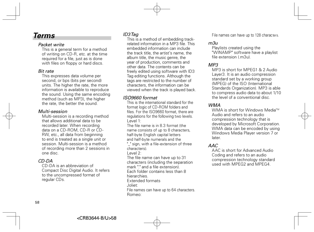 Pioneer DEH-8018ZT owner manual Terms, Packet write 