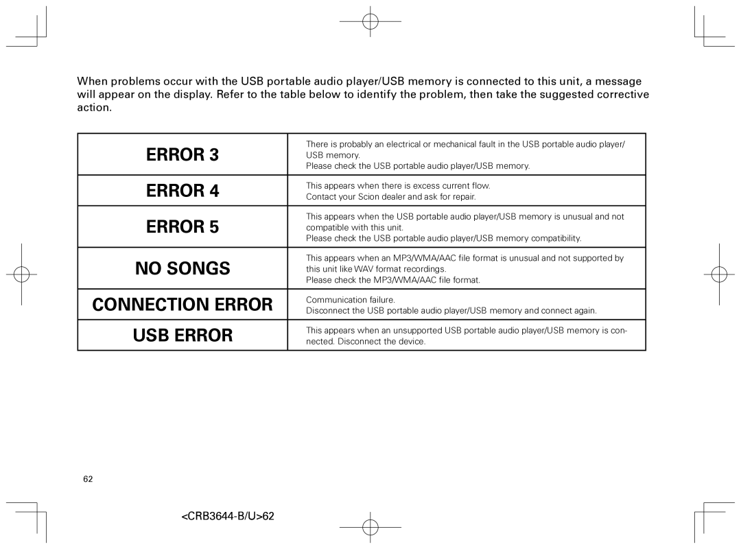 Pioneer DEH-8018ZT owner manual USB Error 