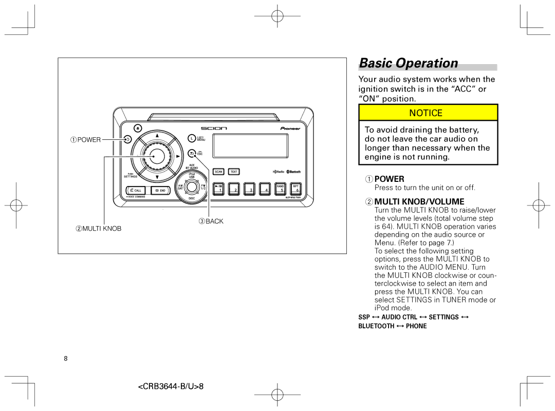 Pioneer DEH-8018ZT owner manual Basic Operation, Power, Multi KNOB/VOLUME 