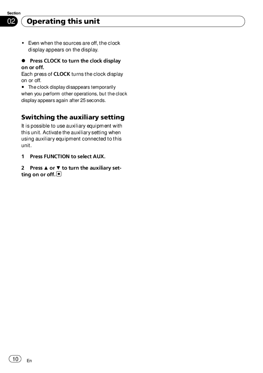 Pioneer DEH-9 operation manual Switching the auxiliary setting 