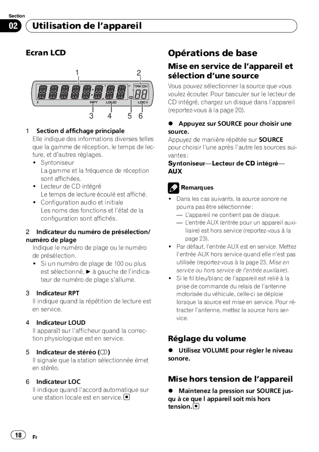 Pioneer DEH-9 operation manual Utilisation de l’appareil, Opérations de base 