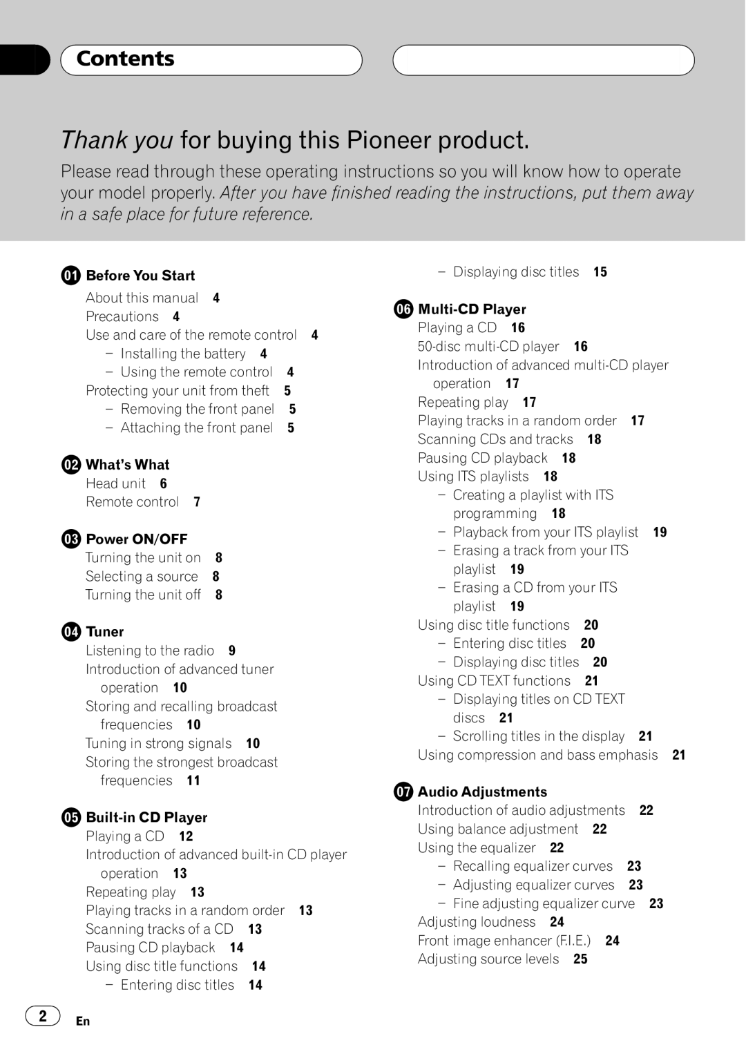 Pioneer DEH-P2550 operation manual 