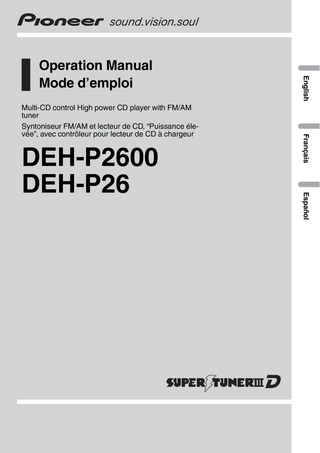 Pioneer DEH-P2600 operation manual 