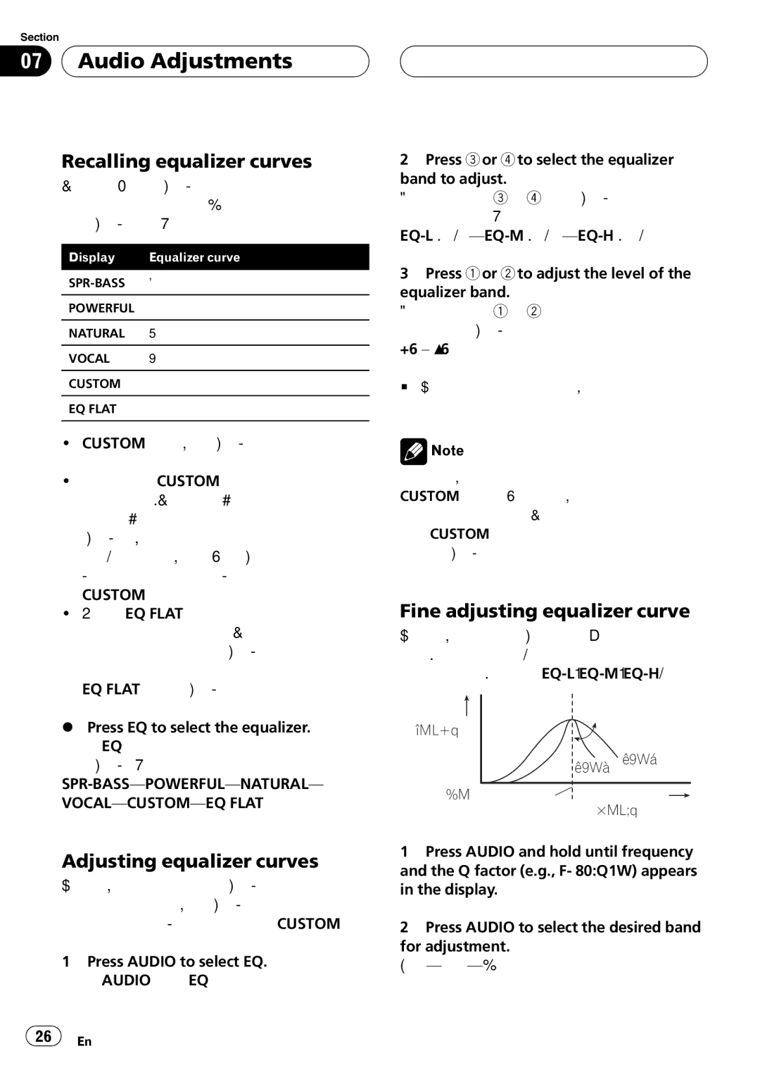 Pioneer DEH-P2600 operation manual Level dB =2N Q=2W Center frequency Frequency Hz 