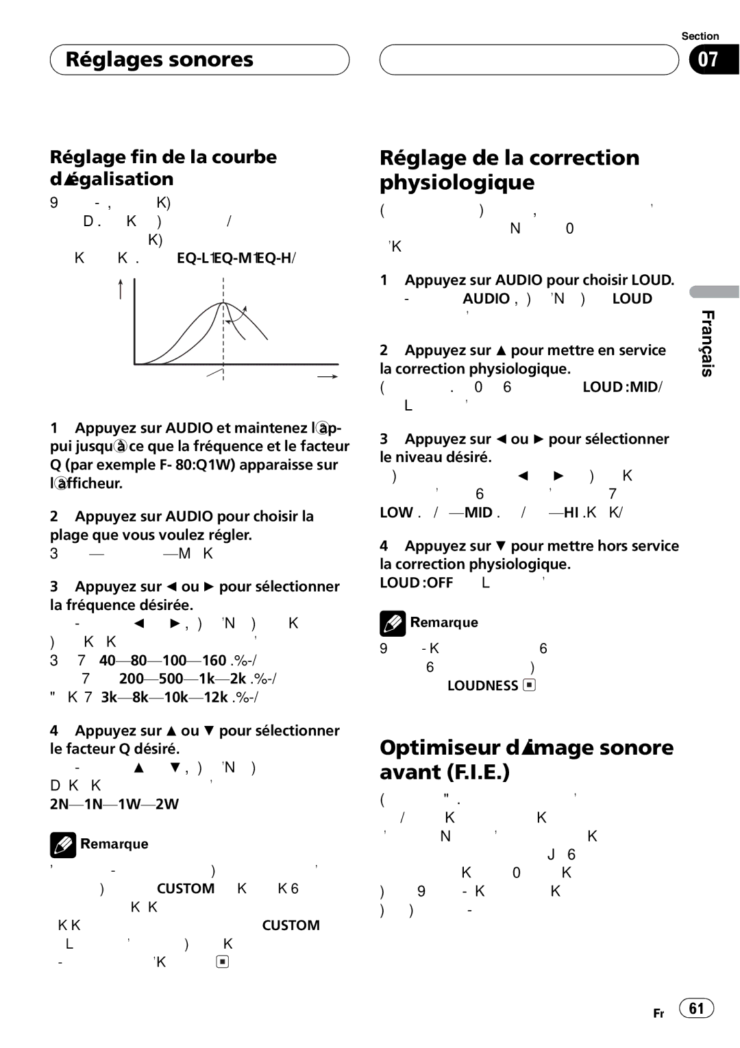 Pioneer DEH-P2600 operation manual Niveau dB =2N Q=2W Fréquence centrale Fréquence Hz 