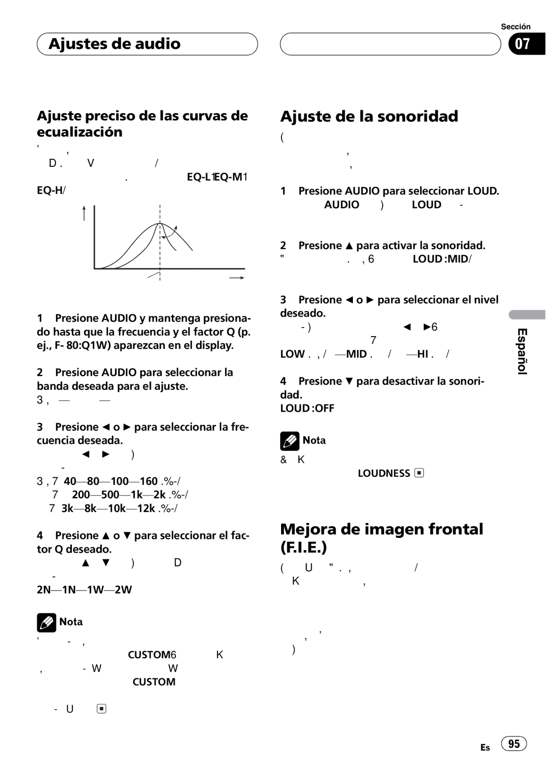 Pioneer DEH-P2600 operation manual Nivel dB =2N Q=2W Frecuencia central Frecuencia Hz 