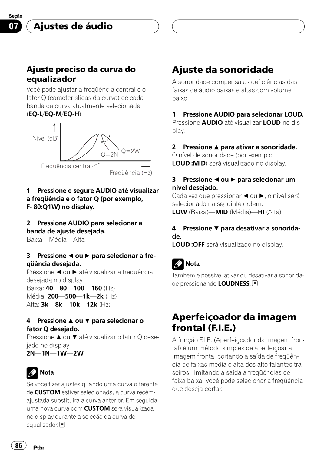 Pioneer DEH-P2650 operation manual Nível dB =2N Q=2W Freqüência central Freqüência Hz 