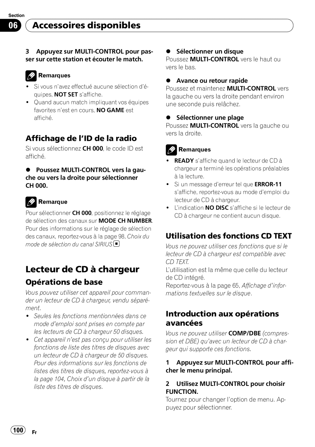 Pioneer DEH-P3000IB operation manual Lecteur de CD à chargeur, Utilisation des fonctions CD Text, 100 Fr 