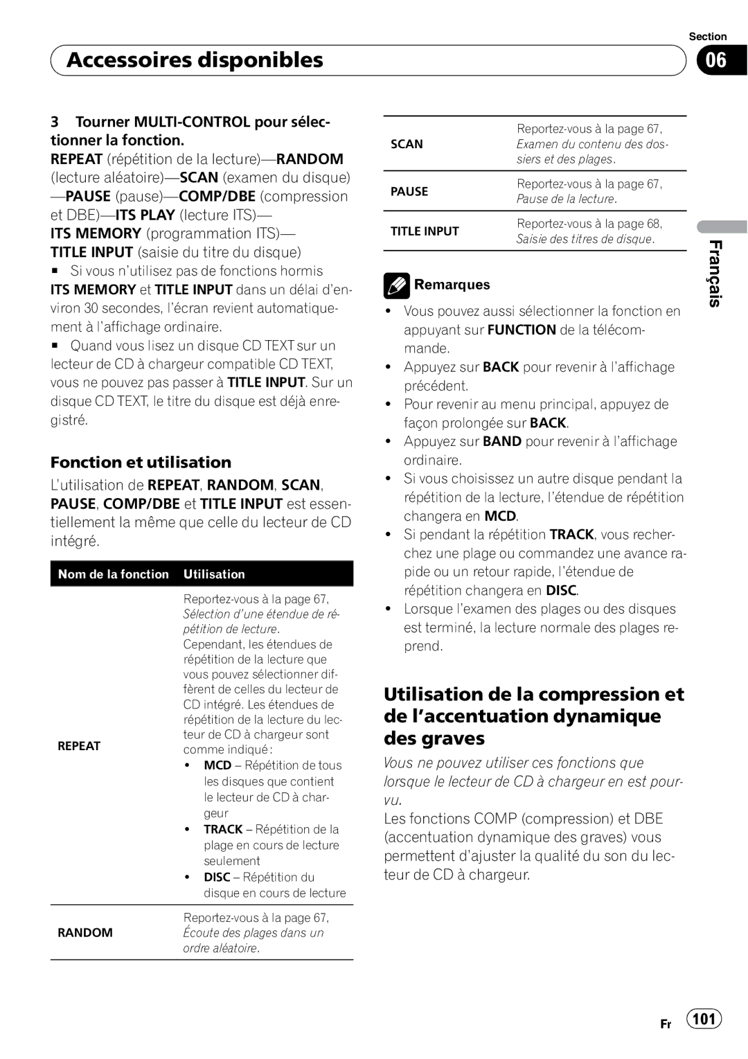 Pioneer DEH-P3000IB Pause pause-COMP/DBE compression, Et DBE-ITS Play lecture ITS, ITS Memory programmation ITS, Gistré 