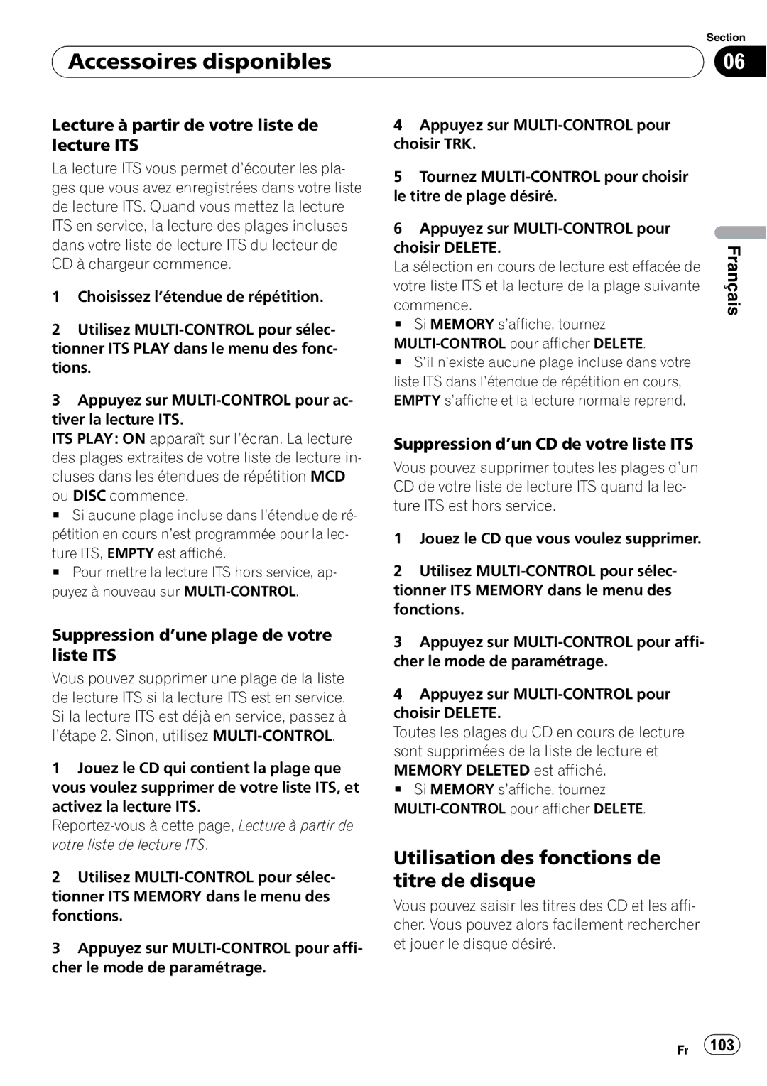 Pioneer DEH-P3000IB operation manual Lecture à partir de votre liste de lecture ITS, Suppression d’un CD de votre liste ITS 