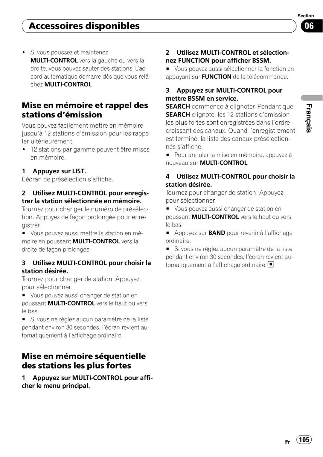 Pioneer DEH-P3000IB operation manual Mise en mémoire et rappel des stations d’émission 