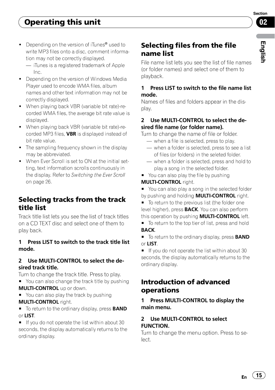 Pioneer DEH-P3000IB operation manual Selecting tracks from the track title list, Selecting files from the file name list 