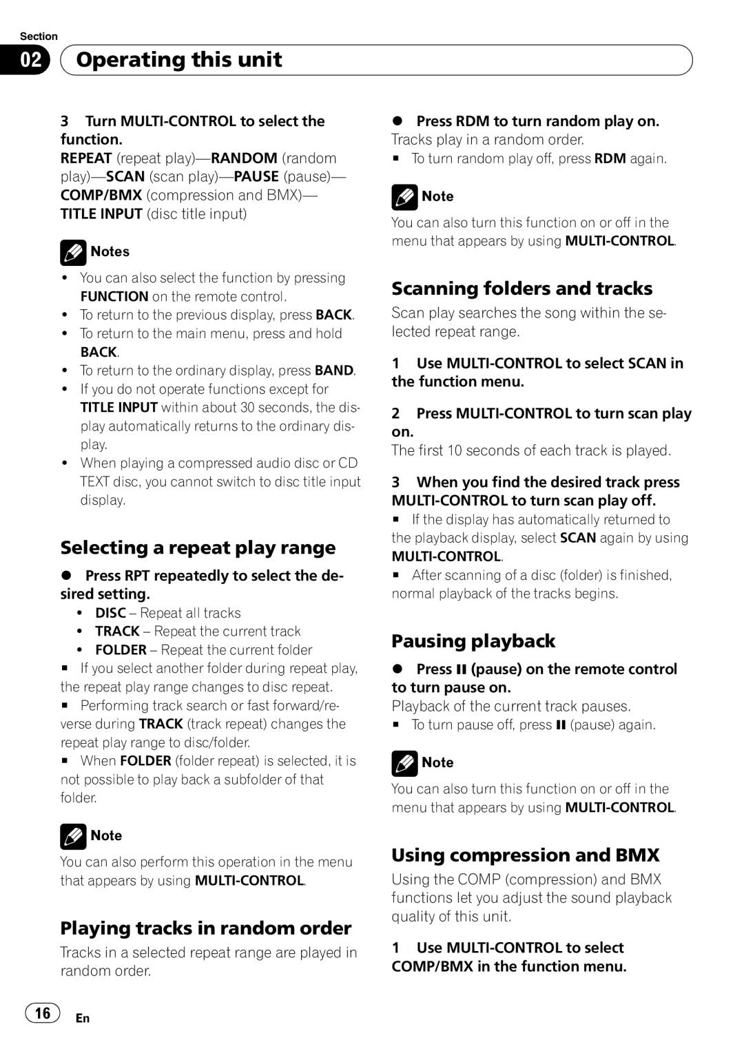 Pioneer DEH-P3000IB Selecting a repeat play range, Playing tracks in random order, Scanning folders and tracks 