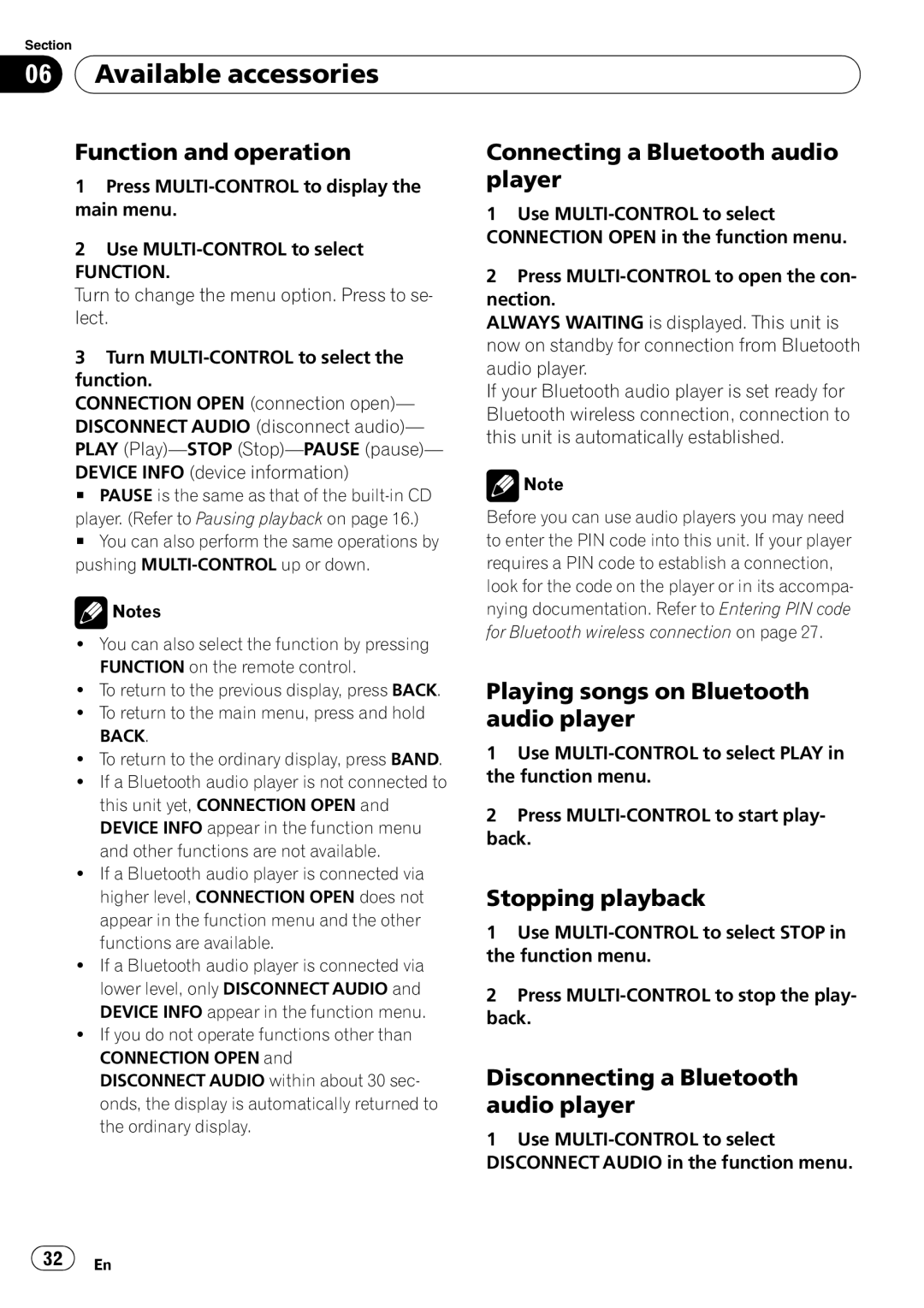 Pioneer DEH-P3000IB Function and operation, Connecting a Bluetooth audio player, Playing songs on Bluetooth audio player 