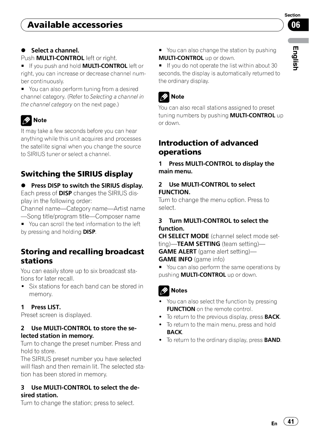 Pioneer DEH-P3000IB operation manual Switching the Sirius display, Introduction of advanced operations 