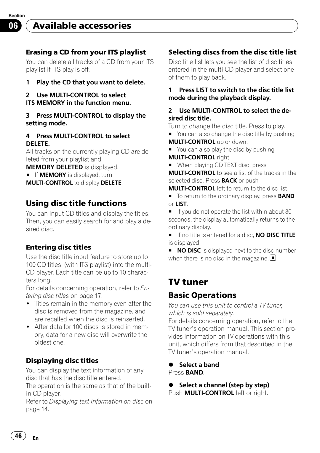 Pioneer DEH-P3000IB TV tuner, Erasing a CD from your ITS playlist, Selecting discs from the disc title list 