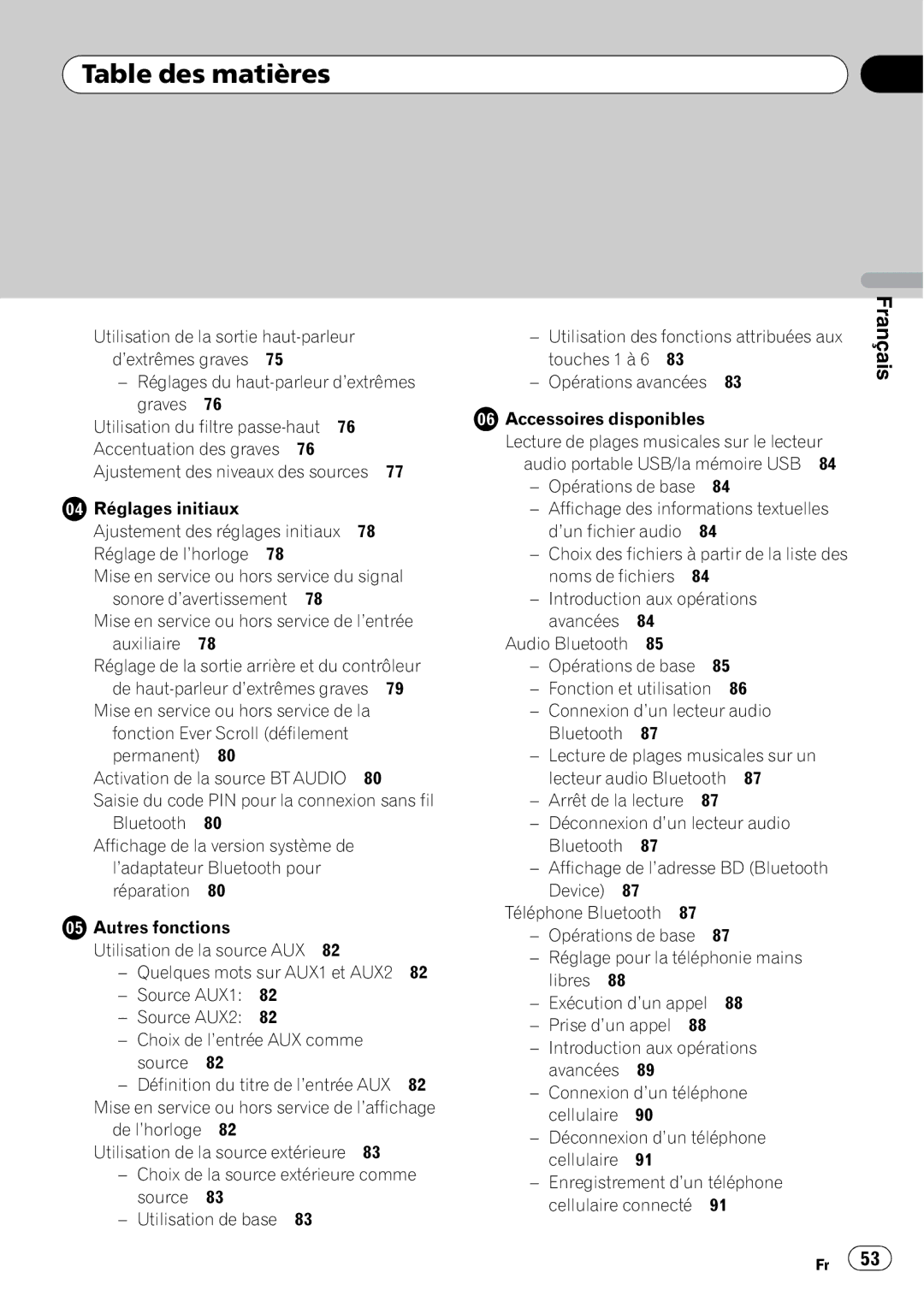 Pioneer DEH-P3000IB operation manual Réglages du haut-parleur d’extrêmes Graves 