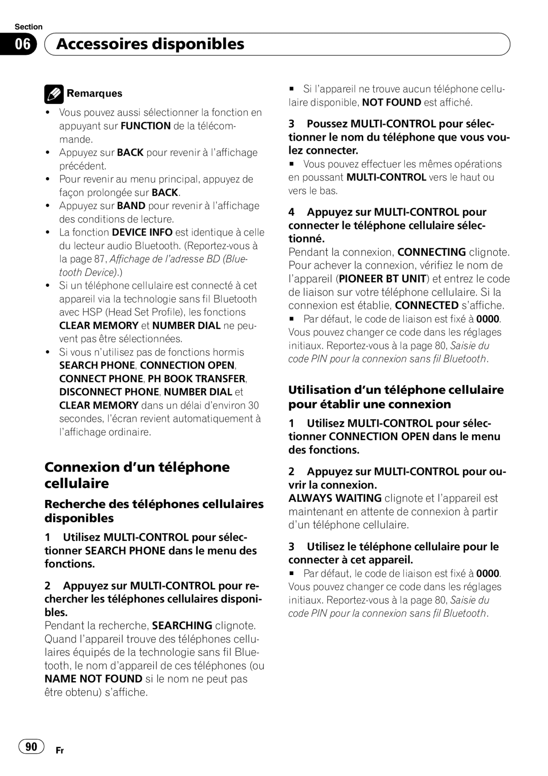 Pioneer DEH-P3000IB operation manual Connexion d’un téléphone cellulaire, Recherche des téléphones cellulaires disponibles 