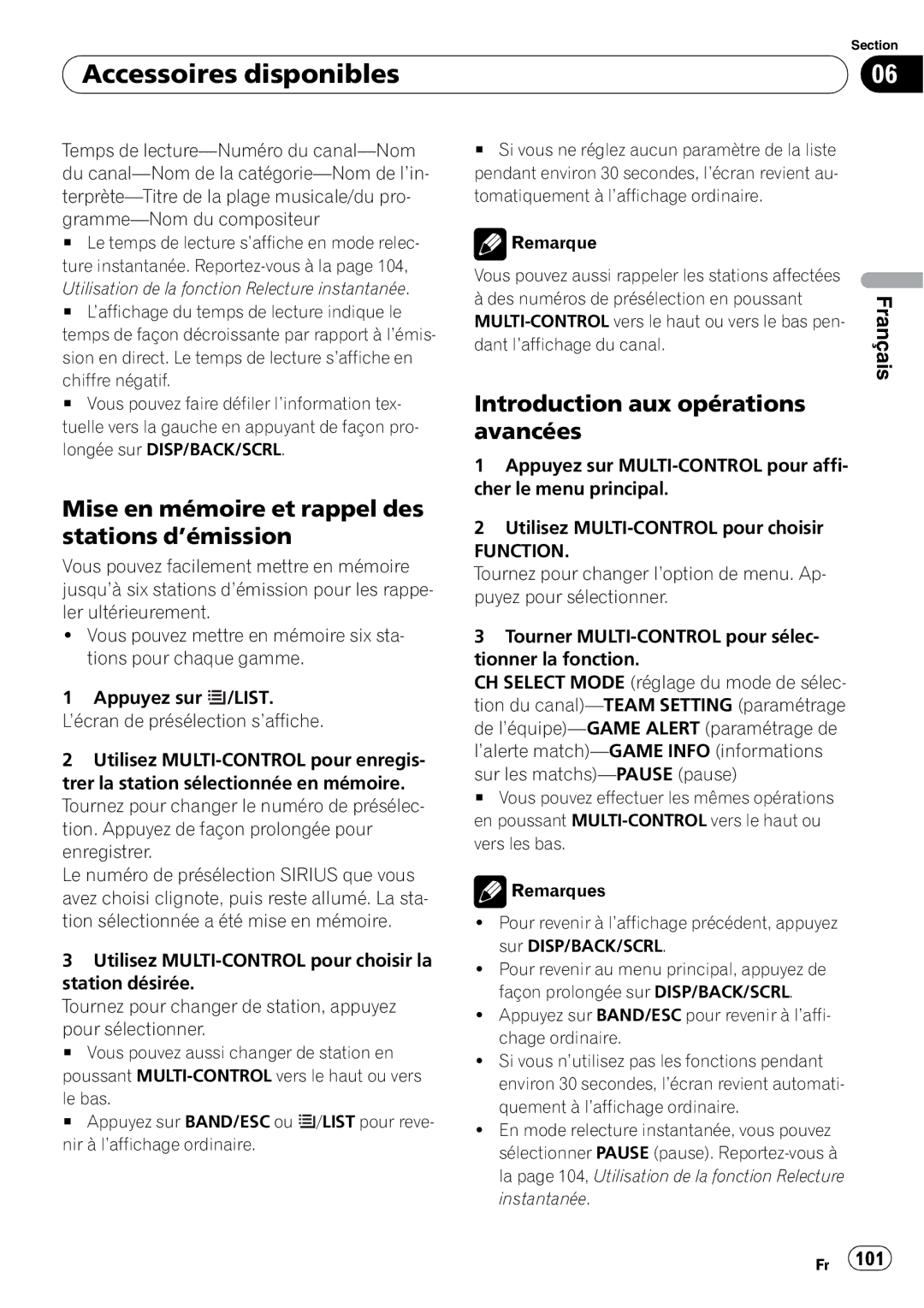 Pioneer DEH-P3100UB operation manual Introduction aux opérations avancées 