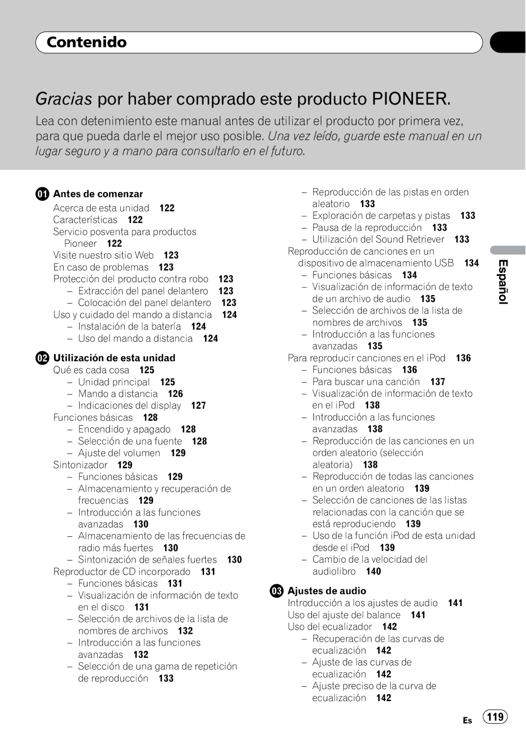 Pioneer DEH-P3100UB operation manual Contenido 