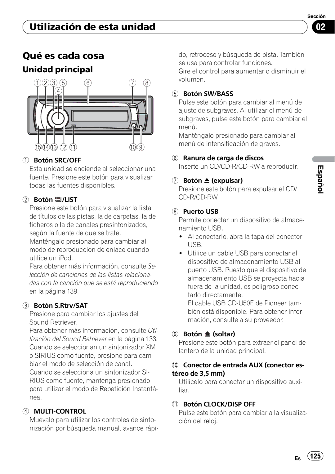 Pioneer DEH-P3100UB operation manual Utilización de esta unidad Qué es cada cosa, Unidad principal 