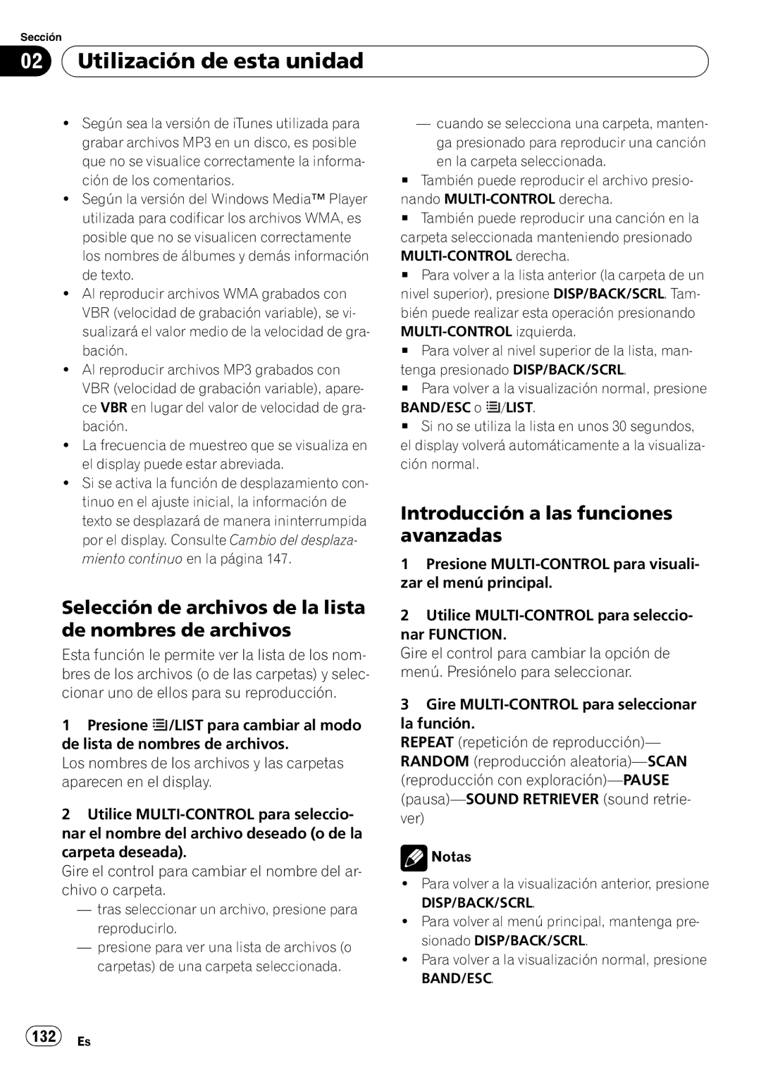 Pioneer DEH-P3100UB operation manual Selección de archivos de la lista de nombres de archivos, 132 Es 