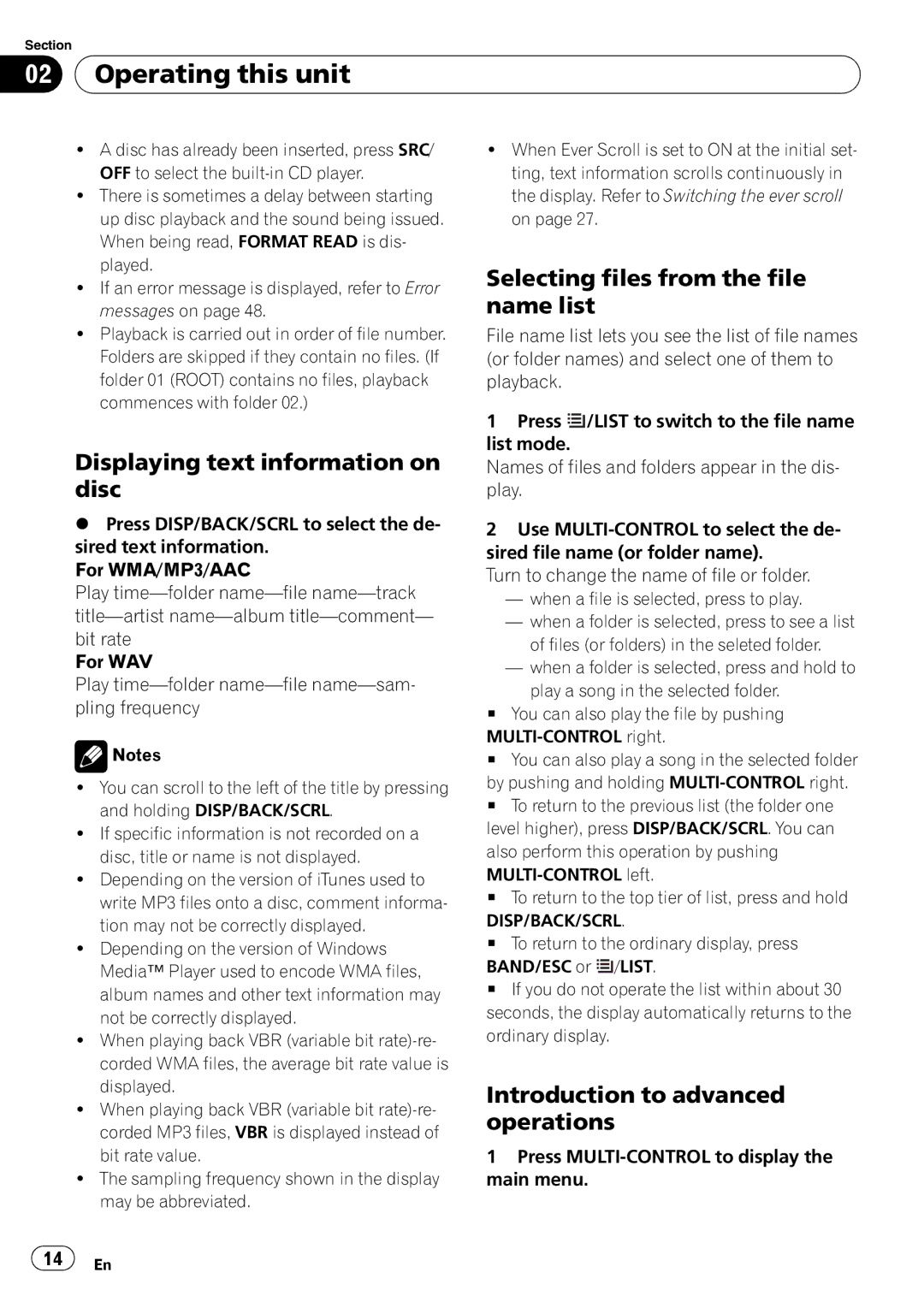 Pioneer DEH-P3100UB operation manual Displaying text information on disc, Selecting files from the file name list 