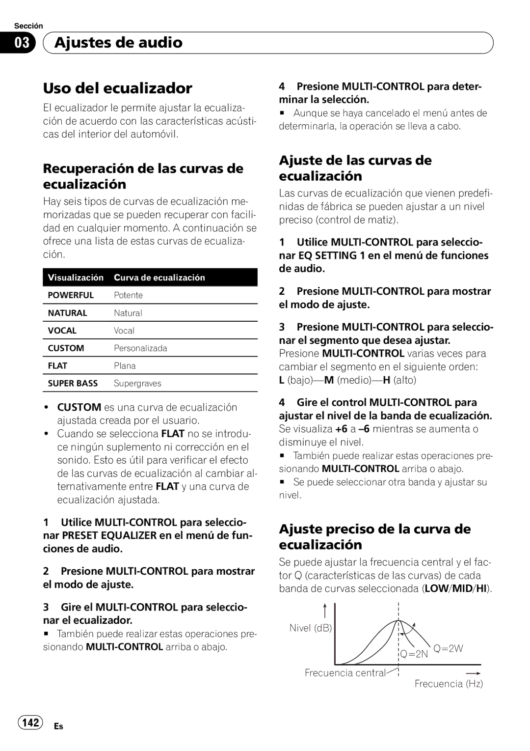 Pioneer DEH-P3100UB Ajustes de audio Uso del ecualizador, Recuperación de las curvas de ecualización, 142 Es 