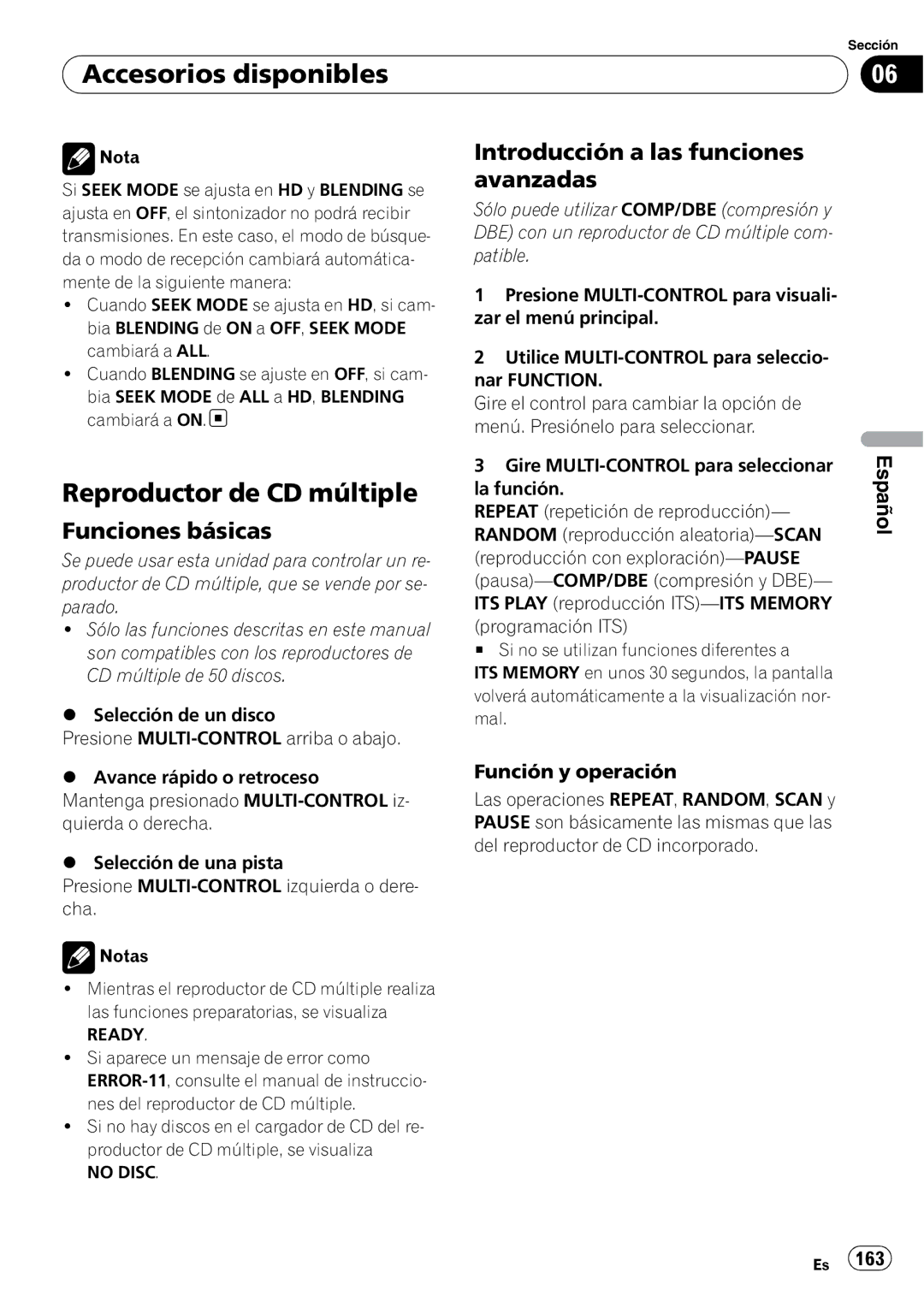 Pioneer DEH-P3100UB operation manual Reproductor de CD múltiple, Ready, No Disc 