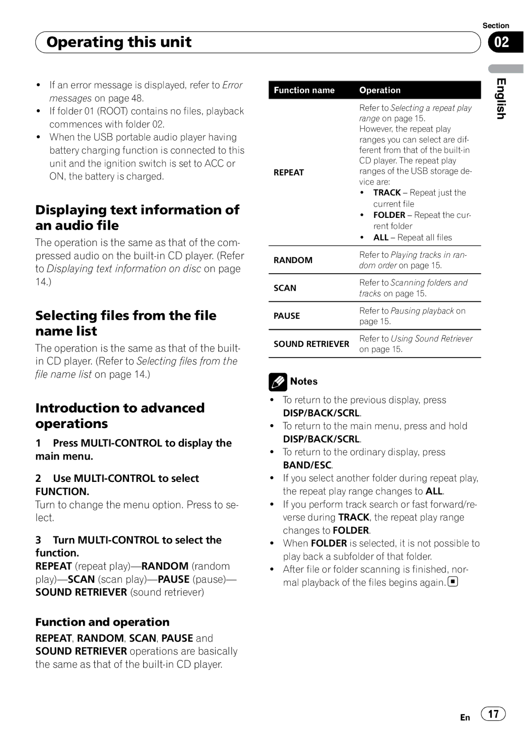 Pioneer DEH-P3100UB operation manual Displaying text information of an audio file, Function and operation 