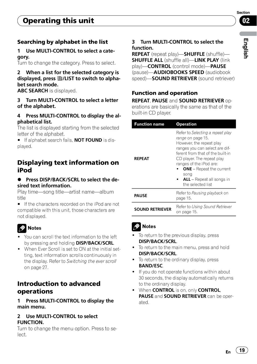 Pioneer DEH-P3100UB operation manual Displaying text information on, IPod, Searching by alphabet in the list 