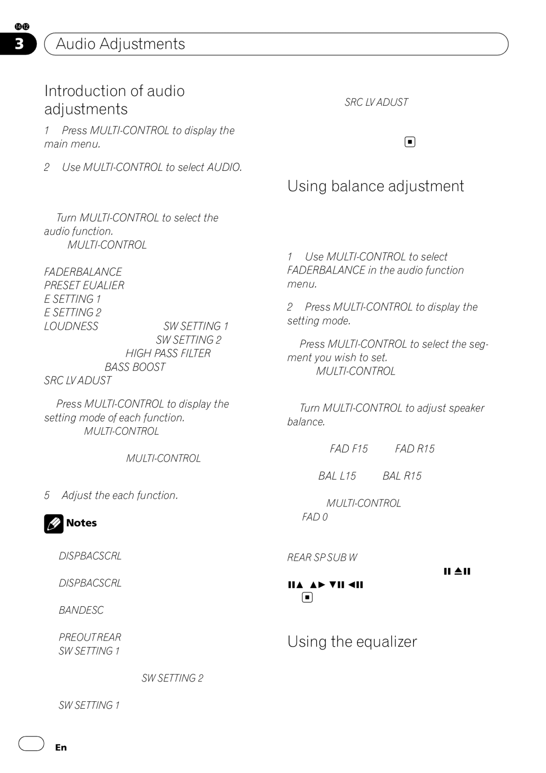 Pioneer DEH-P3100UB operation manual Audio Adjustments Introduction of audio, Using balance adjustment, Using the equalizer 